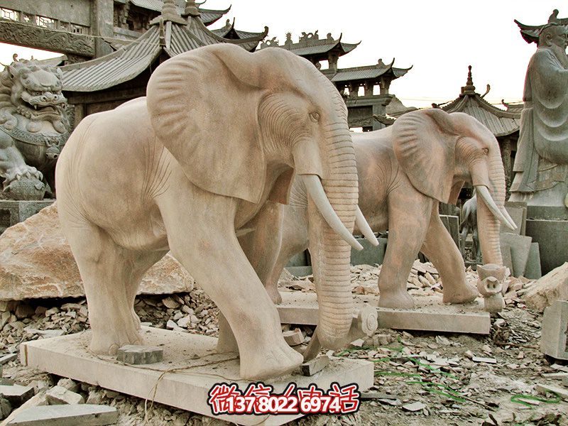 精美大理石石雕大象雕塑，美化戶外園林景區(qū)
