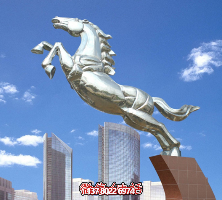 不銹鋼馬兒雕塑，鏡面騰空的馬兒雕塑，企業(yè)精神標識標志